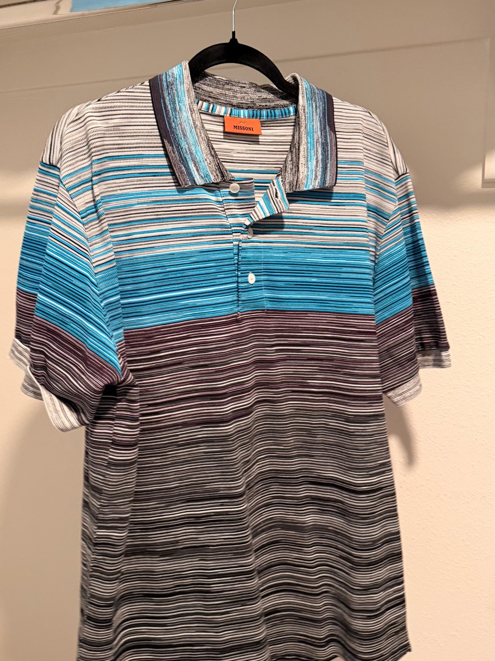 Missoni Men's Teal, Navy & Gray Striped Polo